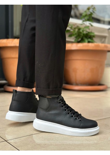 BA0713 Bağcıklı Yüksek Siyah Beyaz Taban Erkek Tarz Spor Bot modelleri