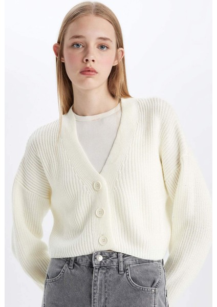 Regular Fit V Yaka Basic Düz Düğmeli Triko Hırka U2052AZ24AU