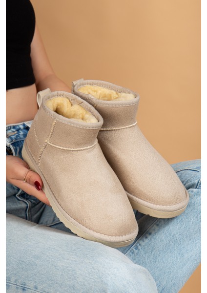 Kadın Kışlık Bot Süet Içi Yünlü Kürklü Ince Tabanlı Bilek Boy Kısa Mini Ug Bot