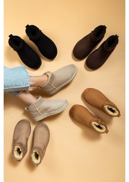 Kadın Kışlık Bot Süet Içi Yünlü Kürklü Ince Tabanlı Bilek Boy Kısa Mini Ug Bot fırsatları