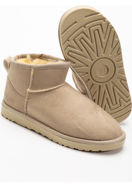 Kadın Kışlık Bot Süet Içi Yünlü Kürklü Ince Tabanlı Bilek Boy Kısa Mini Ug Bot