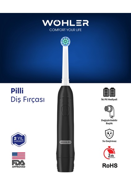 Değiştirilebilir Başlıklı Pilli Diş Fırçası Fda Onaylı