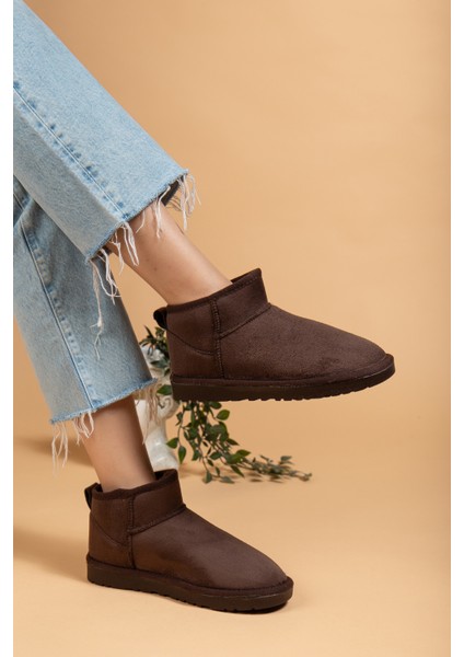 Kadın Kışlık Bot Süet Içi Yünlü Kürklü Ince Tabanlı Bilek Boy Kısa Mini Ug Bot
