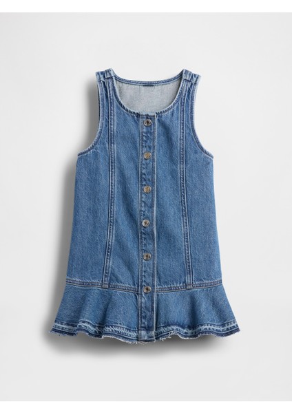 Kız Bebek Koyu Mavi Denim Peplum Hem Elbise modelleri