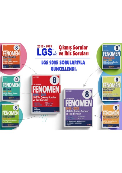 Yeni 2026 Fenomen 8 Lgs Çıkmış Sorular ve Ikiz Soruları Seti (6 Kitap) (2018-2025)