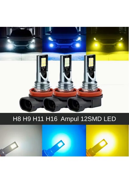 Beyaz H8 H9 H11 H16 LED Sis Ampulü 12SMD 12V Araba Farı – 2 Adet