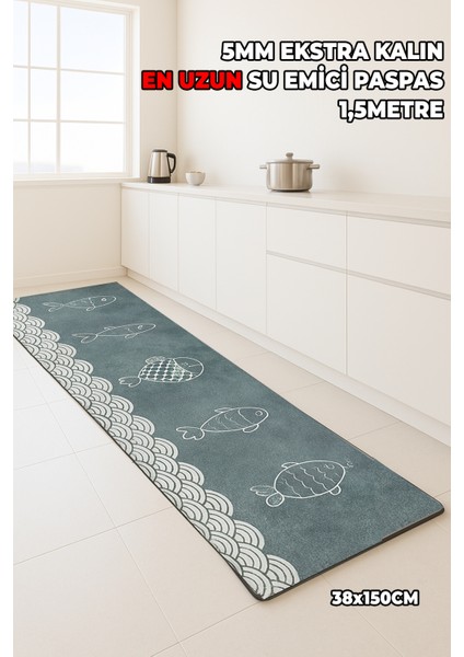 Uzun Boy Su Emici Paspas - 38X150CM - Banyo Mutfak Paspası - Ekstra Kalın - 5mm Kalınlık