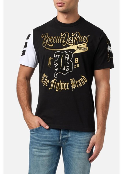 Varsity Embroidered T-Shirt Black-Gold