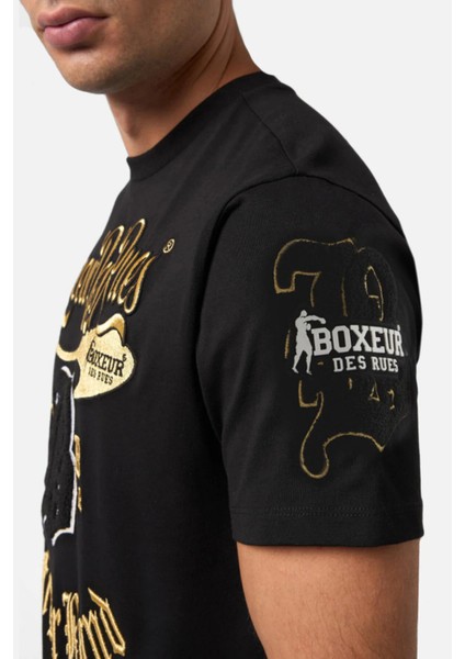 Varsity Embroidered T-Shirt Black-Gold modelleri