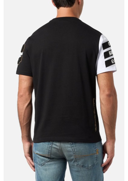 Varsity Embroidered T-Shirt Black-Gold fırsatları