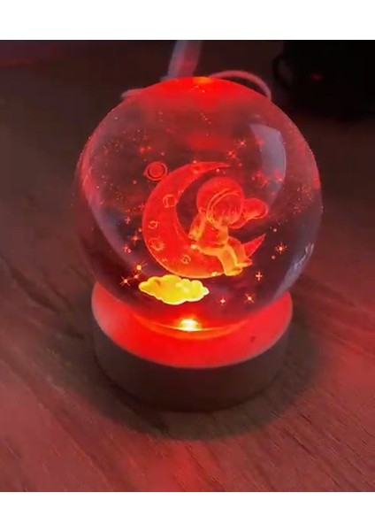 Ayda Oturan Astronotçocuk Figürlü LED Işıklıküre