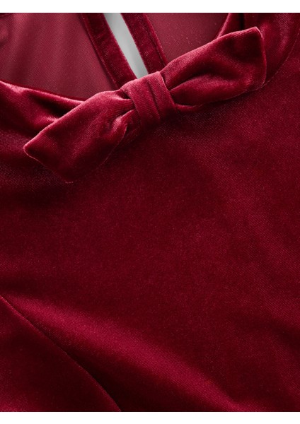 Kız Çocuk Bordo Kadife Fiyonk Elbise fiyatları