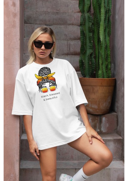 Kadın Yüzü Baskılı Kadın Oversize T-Shirt