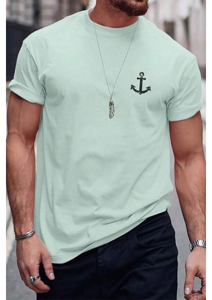 Çapa Baskılı Erkek Oversize T-Shirt