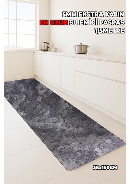 Uzun Boy Su Emici Paspas - 38X150CM - Banyo Mutfak Paspası - Ekstra Kalın - 5mm Kalınlık