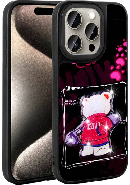 Apple iPhone 15 Pro Max Kılıf Parlayan Kabartmalı Ikonik Figürlü Inc Amas Silikon Kapak-Siyah