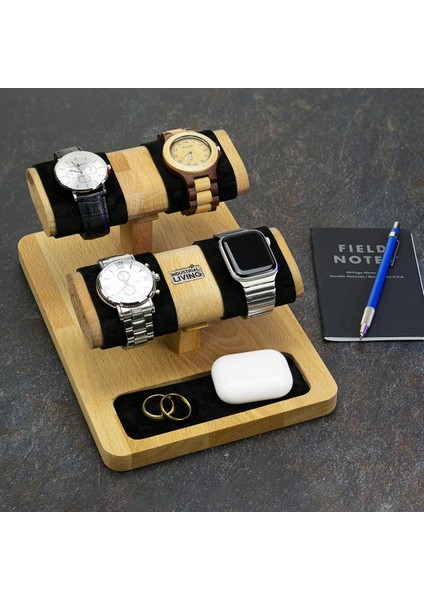 Saatlik Standı, Takı Standı, Saat Saklama Organizatör, Massif Ahşap, Deri