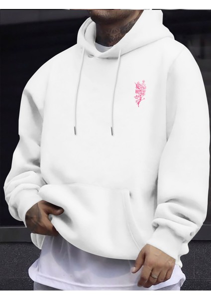 Erkek Kapüşonlu Sakura Kiraz Çiceği Sırt Baskılı Oversize Hoodie - Sokak Stili - Günlük Kombin modelleri