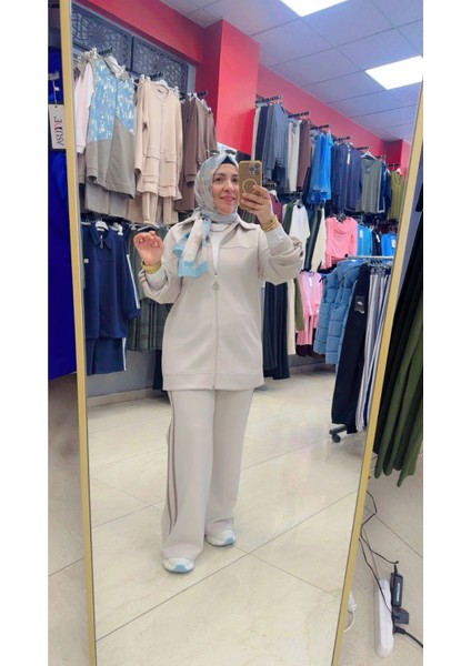 Yanları Çizgili Fermuarlı Ikili Takım