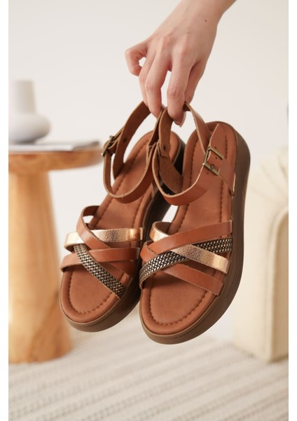 Herry Taba Altın Detaylı Hakiki Deri Sandalet fırsatları