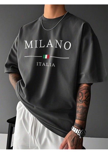 Milano Baskılı Oversize Erkek T-Shirt