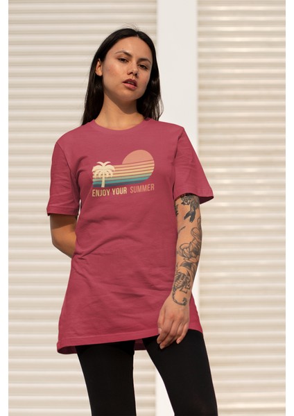 Kadın Enjoy Your Summer Baskılı Oversize T-Shirt