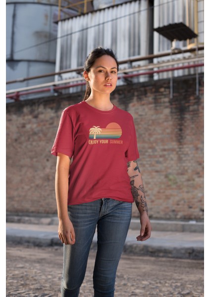 Kadın Enjoy Your Summer Baskılı Oversize T-Shirt modelleri