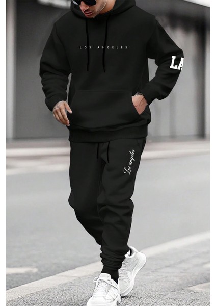 Los Angeles Baskılı Kol Detaylı Unisex Oversize Eşofman Takımı