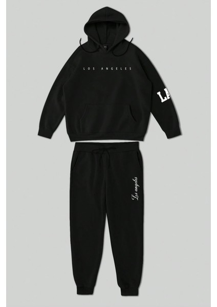 Los Angeles Baskılı Kol Detaylı Unisex Oversize Eşofman Takımı fırsatları