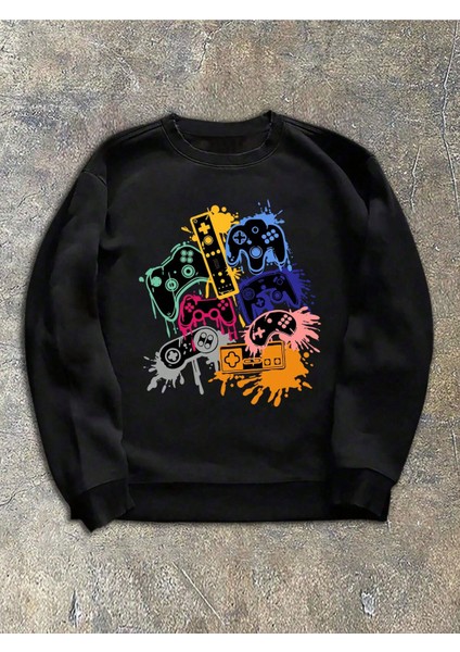 Konsol Baskılı Oversize Sweatshirt