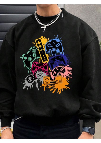 Konsol Baskılı Oversize Sweatshirt modelleri