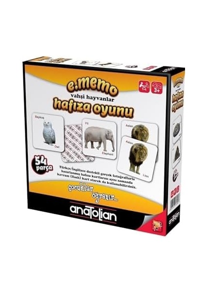 Eğitici Oyun - E.memo Vahşi Hayvanlar Hafıza Oyunu / 54 Parça, #7404