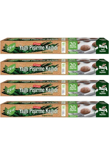 Doğaya Dönüşümlü Kesilmiş Yağlı Pişirme Kağıdı 20 Yaprak 4 Adet
