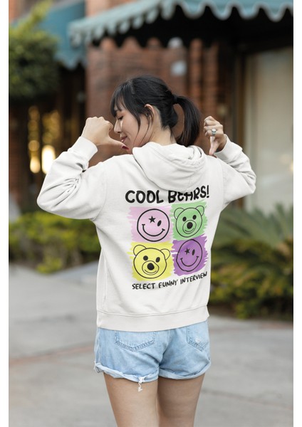 Cool Bear Baskılı Oversize Kapüşonlu Sweatshirt