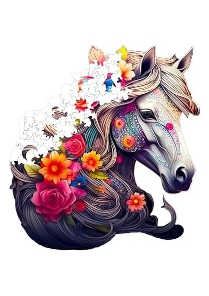 Pinecone - Ahşap Puzzle Yetişkinler Için - Çiçek Yeleli At Figürü Benzersiz Parçalı Puzzle - 210 Parça Ahşap Yapboz - Yapıştırıcı Folyo Dahil - Dekoratif Ahşap Puzzle - 27X29 cm - Wz-09 fiyatları