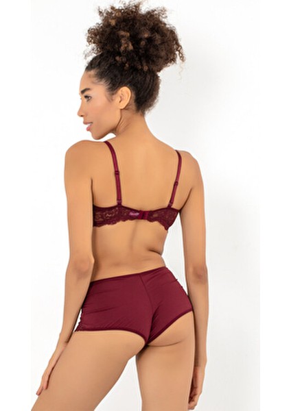 Kadın Push-Up Dantel Detaylı Straplez Sütyen Takımı Yarım Dolgulu Konfor