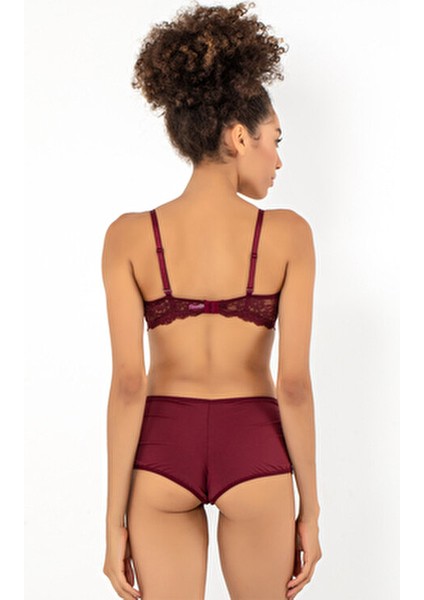 Kadın Push-Up Dantel Detaylı Straplez Sütyen Takımı Yarım Dolgulu Konfor