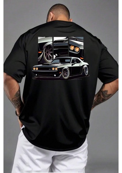 Erkek Oversize Tişört – Classic Amerikan Arabası Sırt Baskılı, Pamuklu, Günlük & Sokak Stili