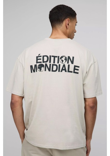 Oversize Erkek Edition Mondiale Baskılı T-Shirt
