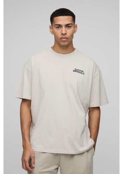 Oversize Erkek Edition Mondiale Baskılı T-Shirt modelleri