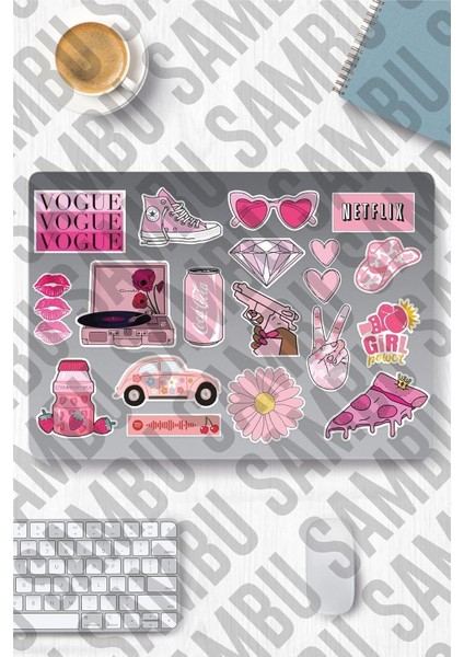 Pink Aesthetic Temalı Etiket Seti 1 - Pembe - Laptop Notebook Telefon