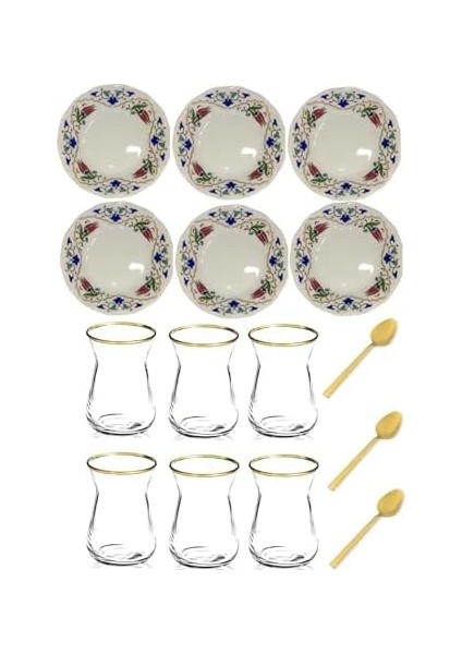 18 Parça Lalenaz Çiçekli Altın Yaldızlı Acem Çay Bardağı Takımı Seti 86985669885AYBBASATORE