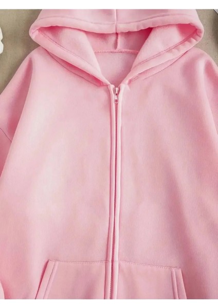 Pembe 3 Iplik Fermuarlı Kapüşonlu Hırka Ceket indirimleri