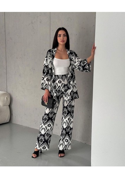 Kadın Otantik Desen Kumaş Mavi Ikili Kimono Takım modelleri