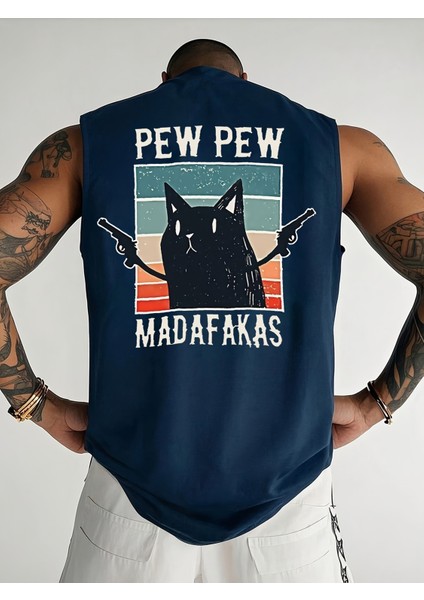 Erkek Kolsuz Oversize Pew Pew Baskılı T-Shirt Rahat ve Şık Tasarım