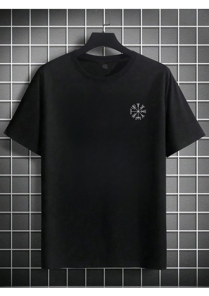 Erkek Oversize Viking Sembolü Baskılı T-Shirt Rahat ve Şık Tasarım fiyatları