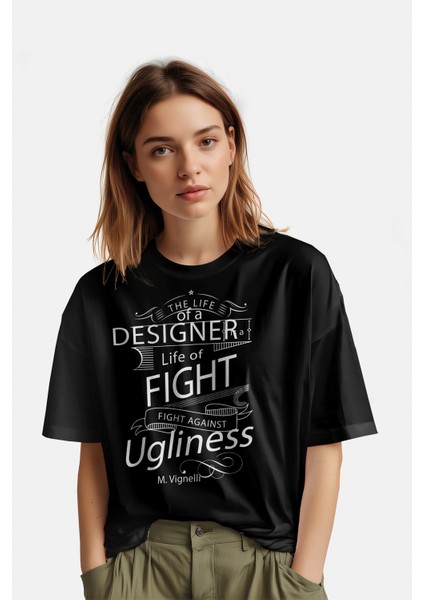 Designer Baskılı Oversize T-Shirt