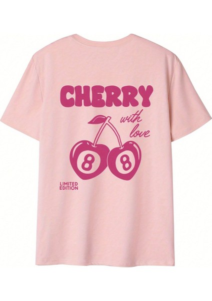Kadın Oversize Cherry With Love Baskılı T-Shirt Rahat ve Şık Tasarım fiyatları