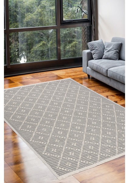 Koza Pamuk Dokuma Halı |kaymaz Tabanlı | Makinede Yıkanabilir Modern Halı | Salon, Kilim |gri| KZA02