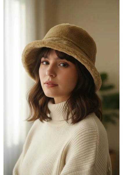 Vizon Renk Peluş Bucket Şapka